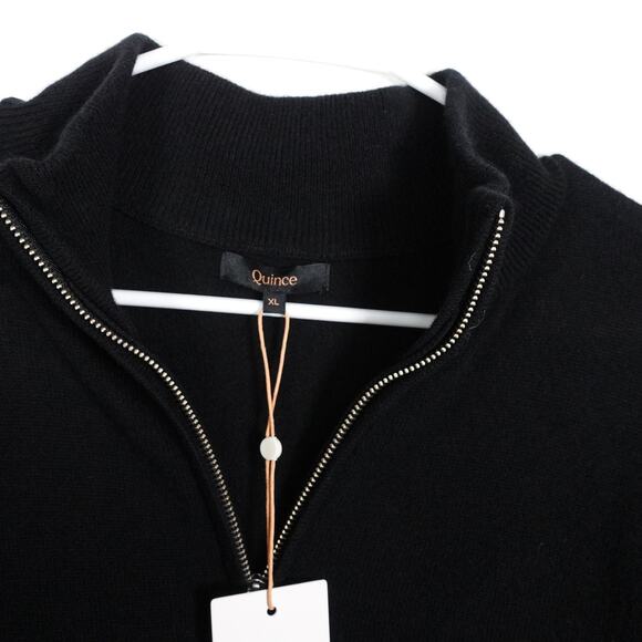 New Quince Men’s Black Mongolian Cashmere Quarter Zip Sweater Luxury XL 3505 - Picture 8 of 9